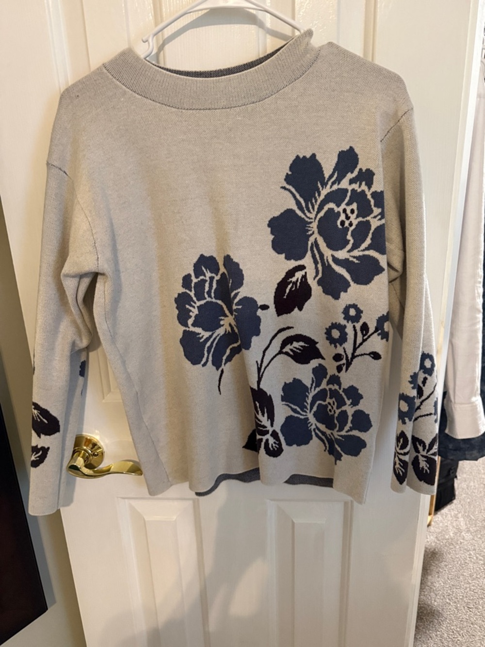 Staccato Cream Sweater with Navy Floral Pattern